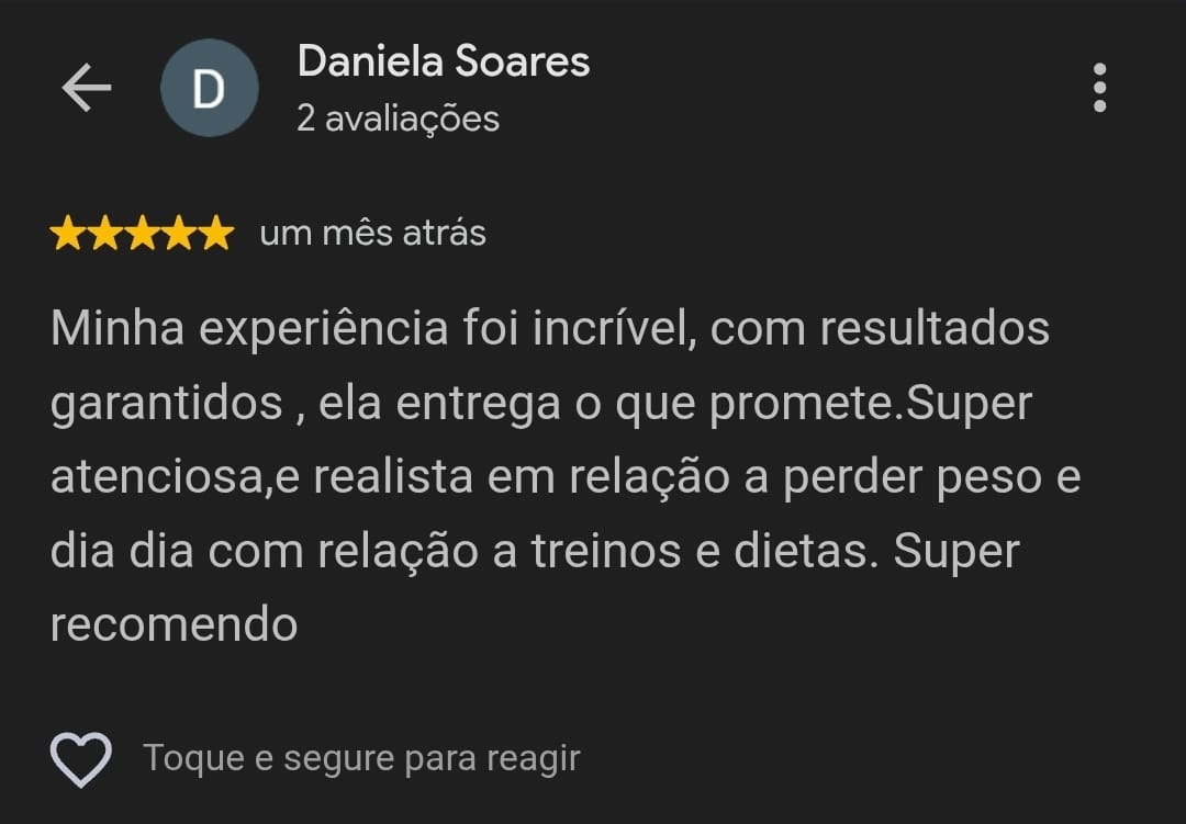 Avaliação real de cinco estrelas publicada por uma paciente